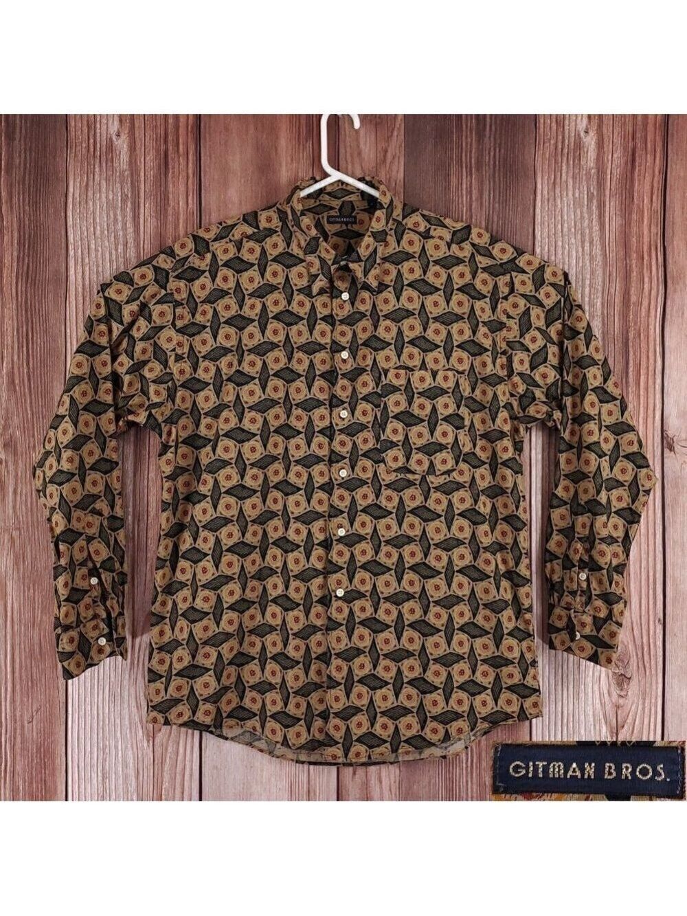 Gitman Bros Mens Size Large Multicolor Geometric Long Sleeve Button Up Shirt